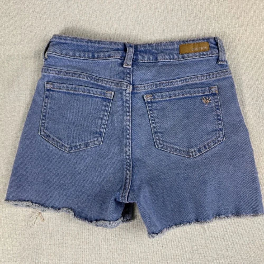 Justice Girls Mini Mom Shorts Medium Wash Distressed Rainbow Sun Size 16